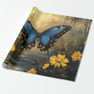Vintage Butterfly and Yellow Flowers Decoupage Wrapping Paper