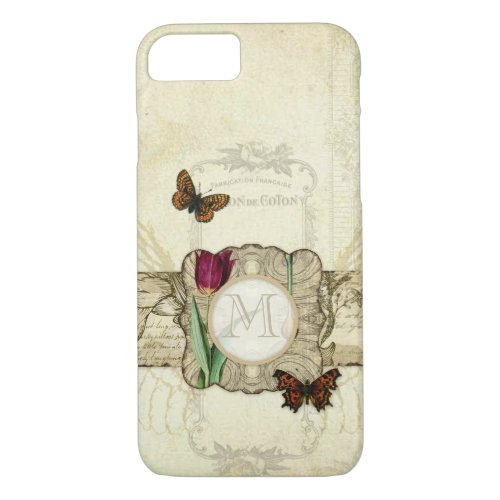 Vintage Butterfly Angel Wings Tulip Swirl Monogram iPhone 87 Case