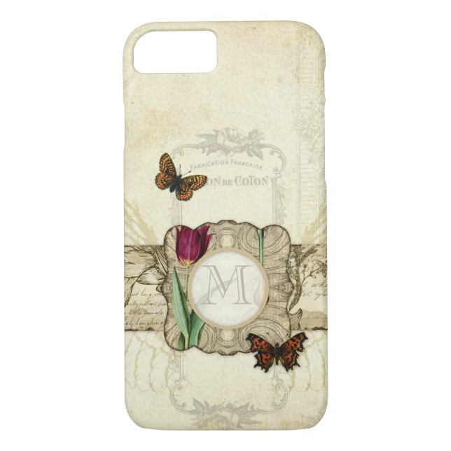 Vintage Butterfly Angel Wings Tulip Swirl Monogram Case-Mate iPhone Case (Back)