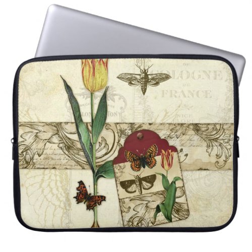 Vintage Butterfly Angel Wings Tulip Swirl Monogram Laptop Sleeve