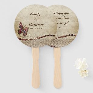 Vintage Butterfly, Beads, Lace, Parchment Wedding Hand Fan