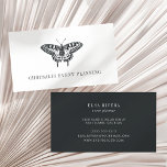Vintage Butterfly | Black and White Business Card<br><div class="desc">Elegant business card design for event planners or any occupation features a vintage style butterfly illustration in brushed off-black,  with your name or company name beneath. Personalize the reverse side with your contact information in contrasting white on black.</div>