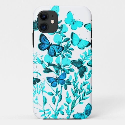 Vintage butterfly blue birthday celebration iPhone 11 case