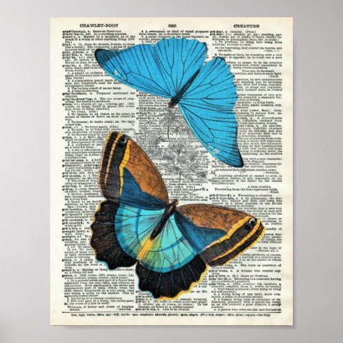 Vintage Butterfly Botanical 1 on Dictionary Page Poster