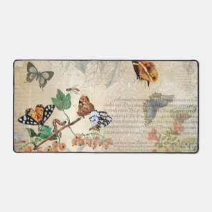 Vintage Butterfly Botanical Ephemera Decoupage Desk Mat