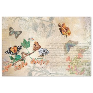 Vintage Butterfly Botanical Ephemera Decoupage  Tissue Paper