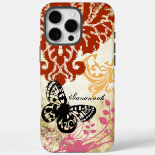 Vintage Butterfly Burgundy Pink Damask iPhone 16 Pro Max Case