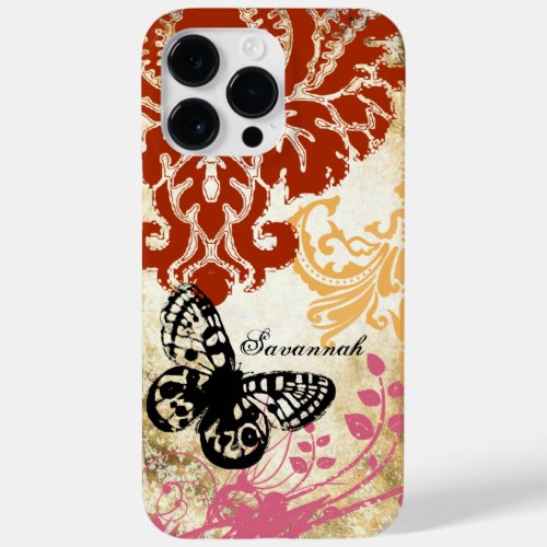 Vintage Butterfly Burgundy Pink Damask Case_Mate iPhone 14 Pro Max Case