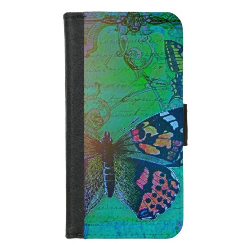Vintage Butterfly Collage French Script Decorative iPhone 87 Wallet Case