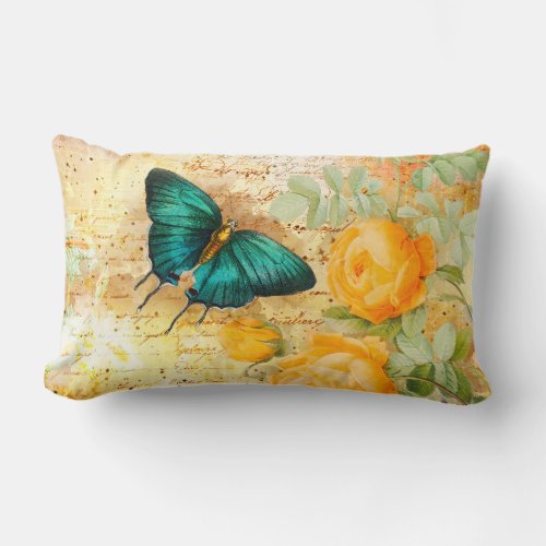 Vintage Butterfly Collage Lumbar Pillow