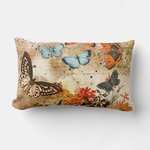 Vintage Butterfly Collage Lumbar Pillow