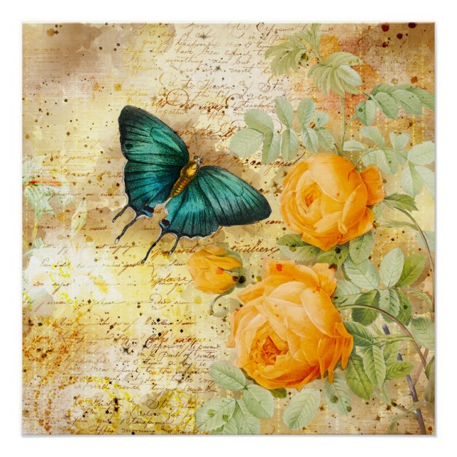 Vintage Butterfly Collage Poster (Front)