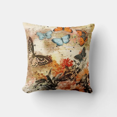 Vintage Butterfly Collage Throw Pillow