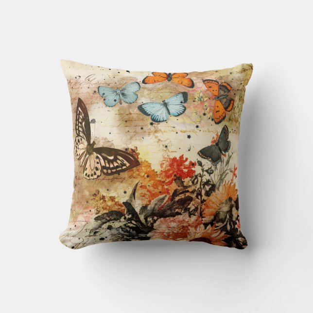 Vintage Butterfly Collage Throw Pillow (Front)
