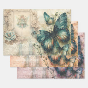 Vintage Butterfly Collage Wrapping Paper Sheets