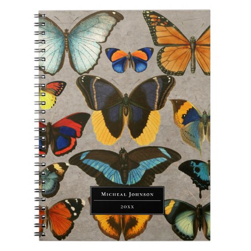 Vintage Butterfly Colorful Insects Rustic Custom Notebook