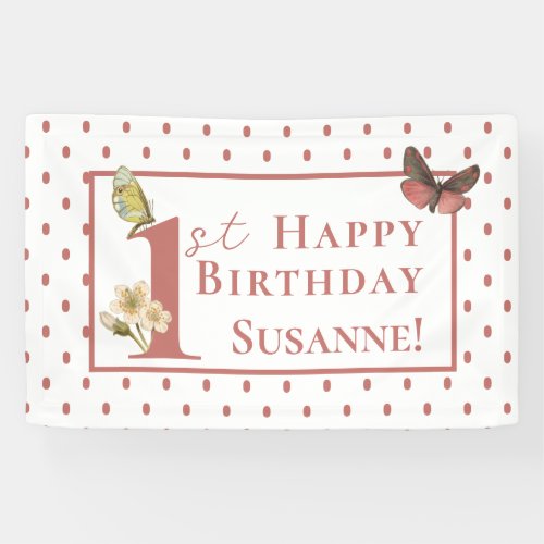 Vintage Butterfly Custom Name 1st Birthday Girl Ba Banner