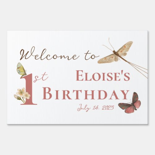 Vintage Butterfly Custom Name 1st Birthday Girl  Sign