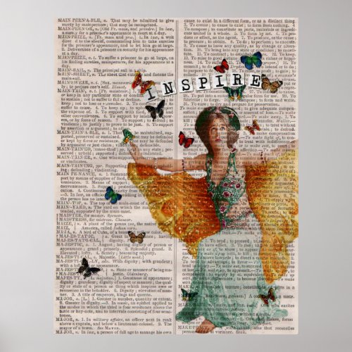 Vintage Butterfly Dancer Book Page Poster