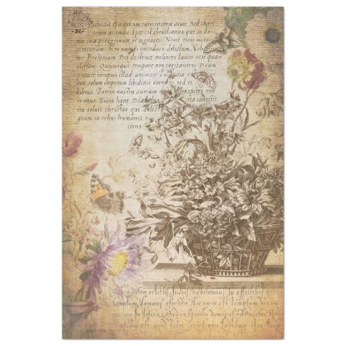 Vintage Butterfly Engraved Botanical Decoupage Tissue Paper