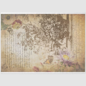 Vintage Butterfly Engraved Botanical Decoupage Tissue Paper