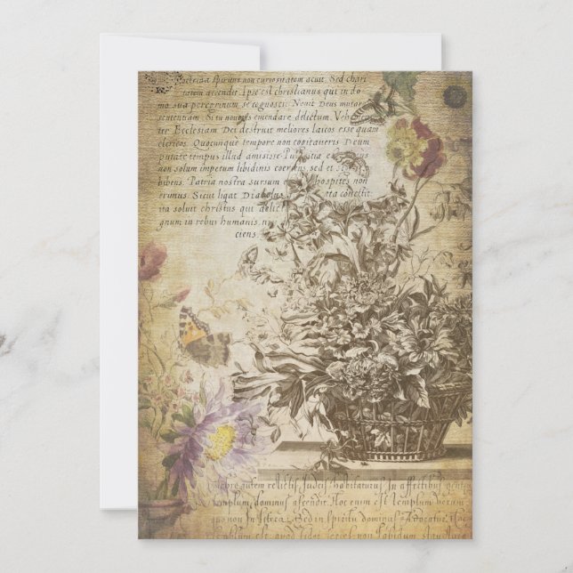 Vintage Butterfly Engraved Botanical Note Card (Front)