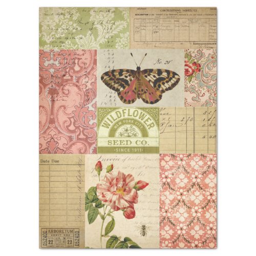 Vintage Butterfly Ephemera and Botanical Decoupage Tissue Paper