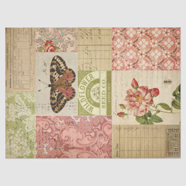 Vintage Butterfly Ephemera and Botanical Decoupage Tissue Paper | Zazzle