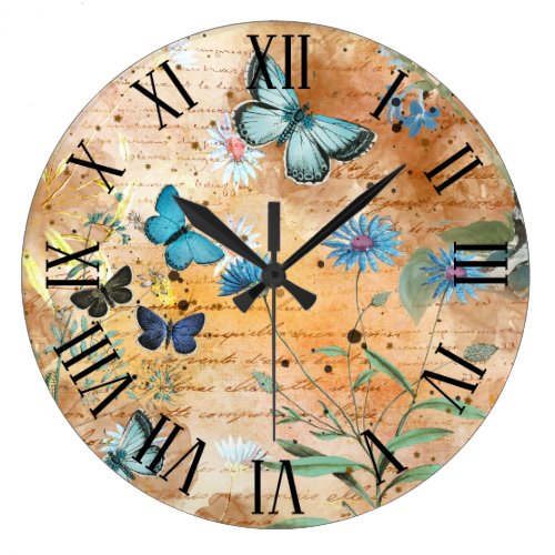 Vintage Butterfly Ephemera Decoupage Large Clock