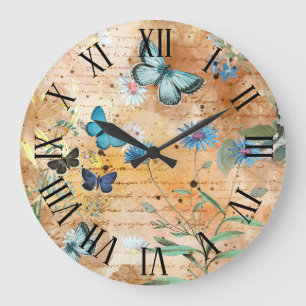 Vintage Butterfly Ephemera Decoupage Large Clock