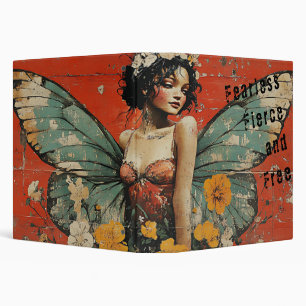 Vintage Butterfly Fairy in Rustic Pop Art Design 3 Ring Binder