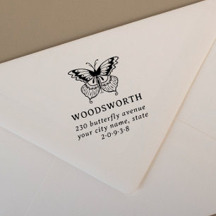 Vintage Butterfly Family Name Return Address Self-inking Stamp