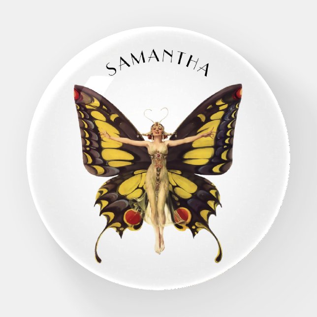 Vintage Butterfly Flapper with Your Monogram Paperweight (Front)