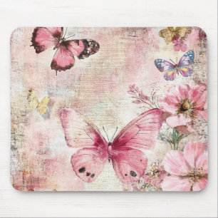 Vintage Butterfly Floral Mouse Pad