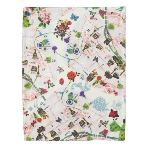 Vintage Butterfly Floral Paris Street Watercolor Duvet Cover