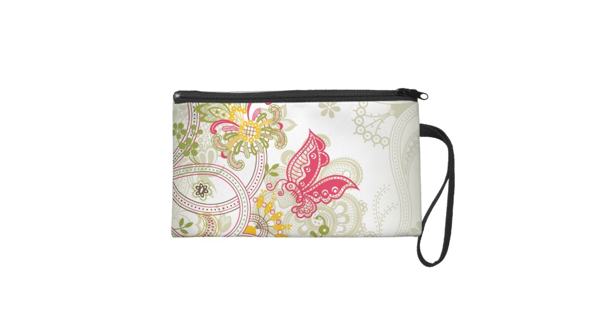 Vintage Butterfly Floral Wristlets Bag | Zazzle
