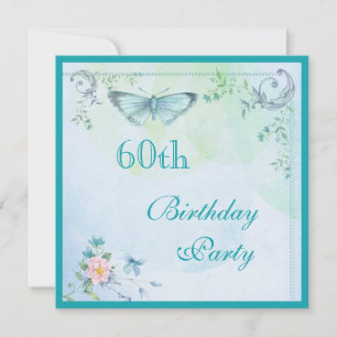 Vintage Butterfly, Flowers & Swirls 60th Birthday Invitation