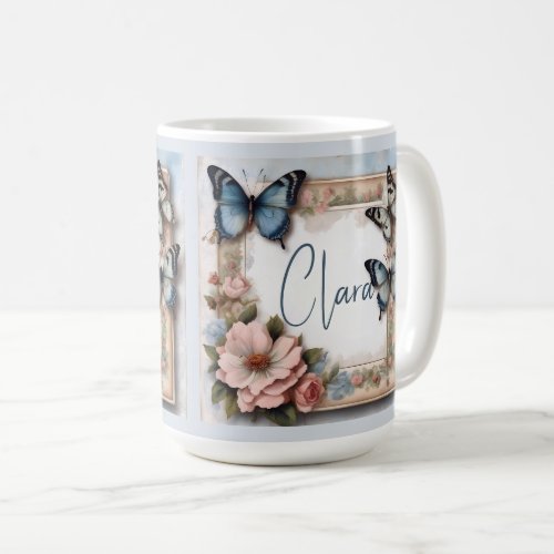 Vintage Butterfly Frame Monogram Coffee Mug