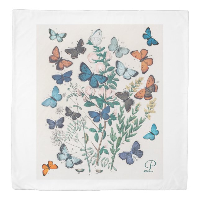 Vintage Butterfly Garden Monogram Duvet Cover (Front)