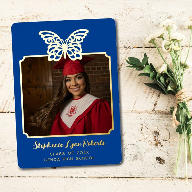 Vintage Butterfly Graduation Foil Invitation (Creator Uploaded)