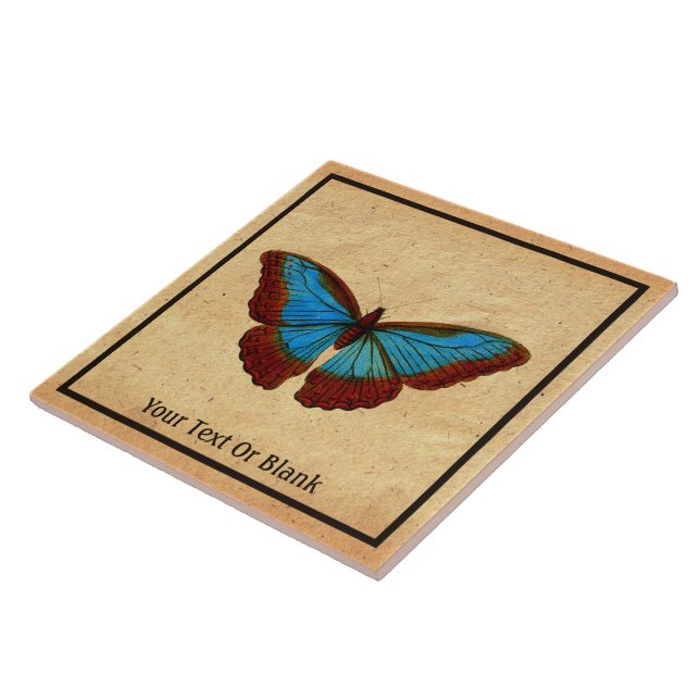 Vintage Butterfly Illustration Ceramic Tile (Side)