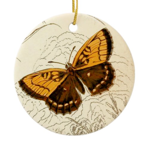 Vintage Butterfly Illustration, Gold and Brown Ceramic Ornament