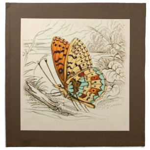 Vintage Butterfly Illustration, Orange and Beige  Cloth Napkin