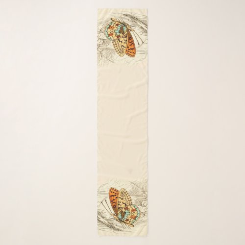 Vintage Butterfly Illustration Orange and Beige Scarf