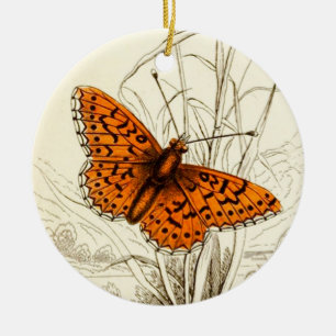 Vintage Butterfly Illustration, Orange and Black Ceramic Ornament