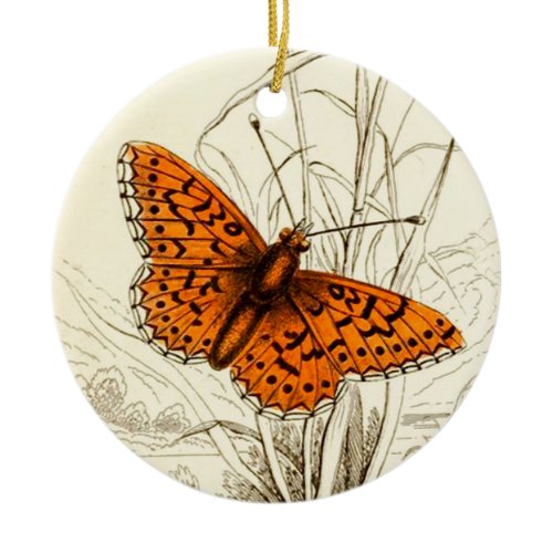 Vintage Butterfly Illustration, Orange and Black Ceramic Ornament