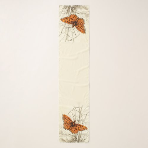 Vintage Butterfly Illustration Orange and Black Scarf