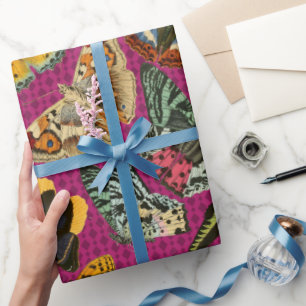 Vintage Butterfly Illustration Purple Background Wrapping Paper