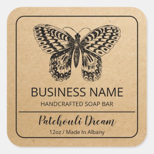 Vintage Butterfly Kraft Paper Brown Soap Bar Label