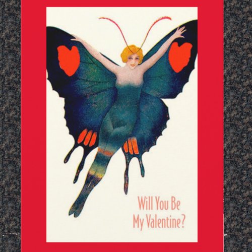 Vintage Butterfly Lady Valentine Holiday Postcard